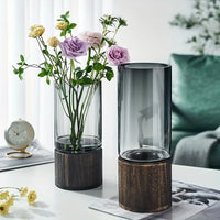 Elegant Glass Vase with Wooden Base - Modern Hydroponic Display
