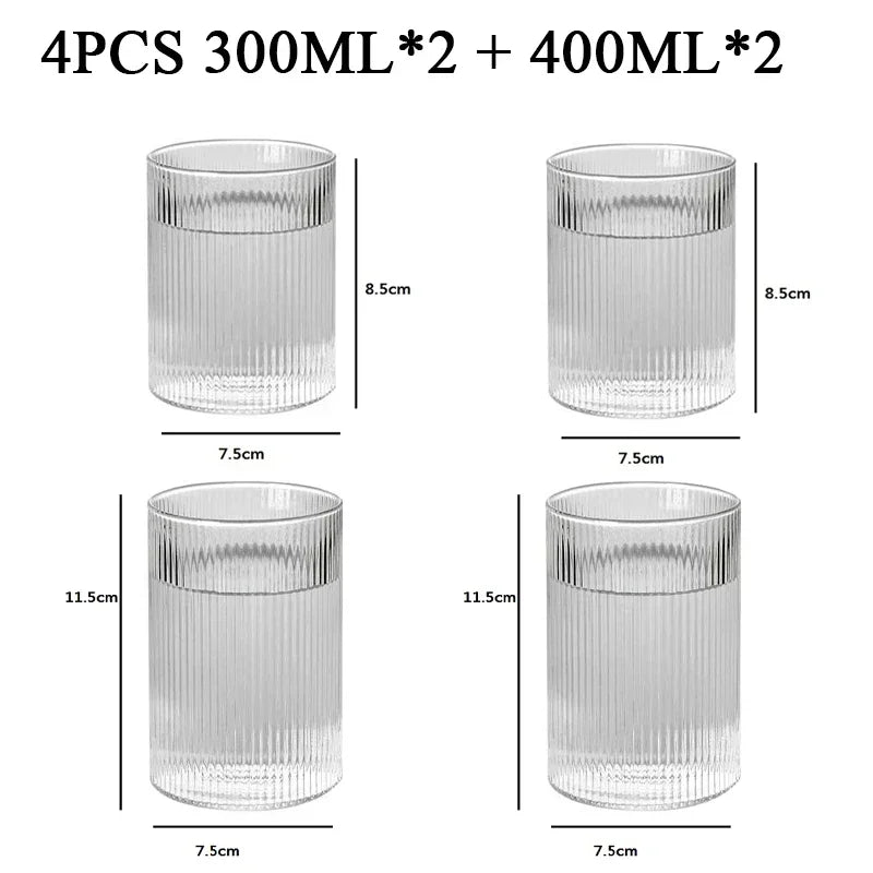 Japanese Vertical Pattern Glass Cup - Handmade Wine & Coffee Drinkware