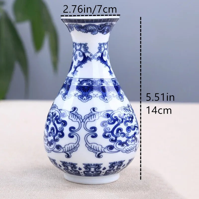 Blue and White Ceramic Flower Vase - Retro Wedding and Table Decor