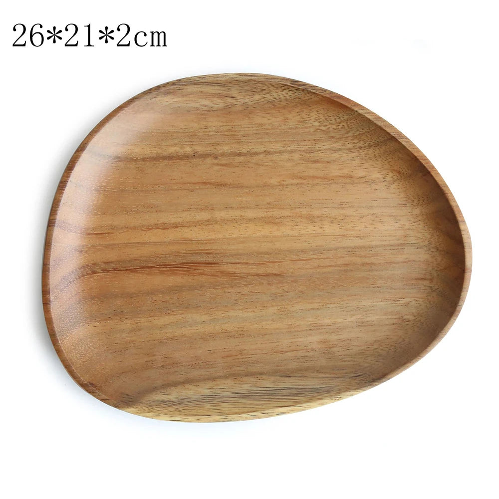 Walnut & Acacia Wooden Serving Plate - Irregular Oval Dinner Tray