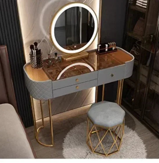 Luxury Makeup Vanity Desk - LED Mirror Dressing Table with Storage