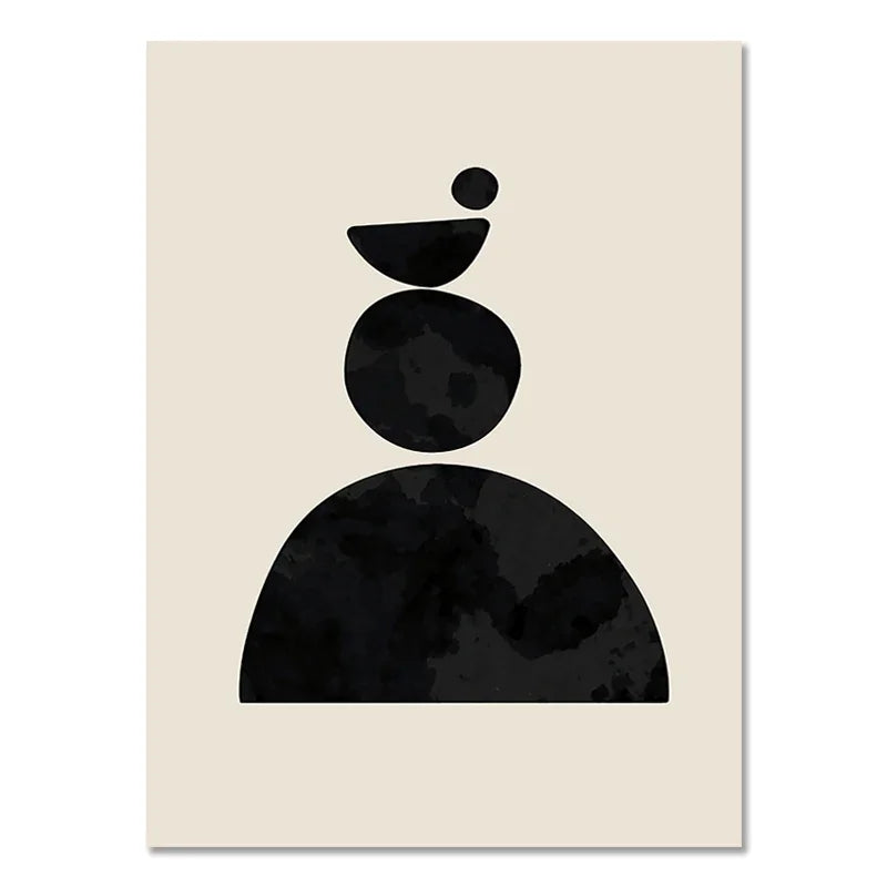 Abstract Boho Geometric Canvas Wall Art - Black and Beige Line Print