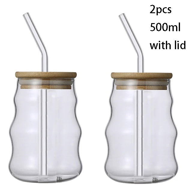 500ml Glass Tumbler with Straw - Mason Jar Cup with Bamboo Lid