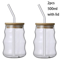 500ml Glass Tumbler with Straw - Mason Jar Cup with Bamboo Lid