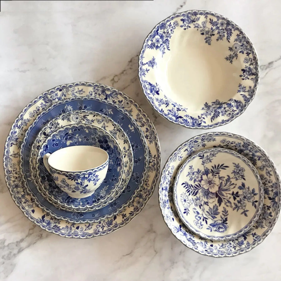 Blue & White Ceramic Plate Set - Vintage British Tableware Collection