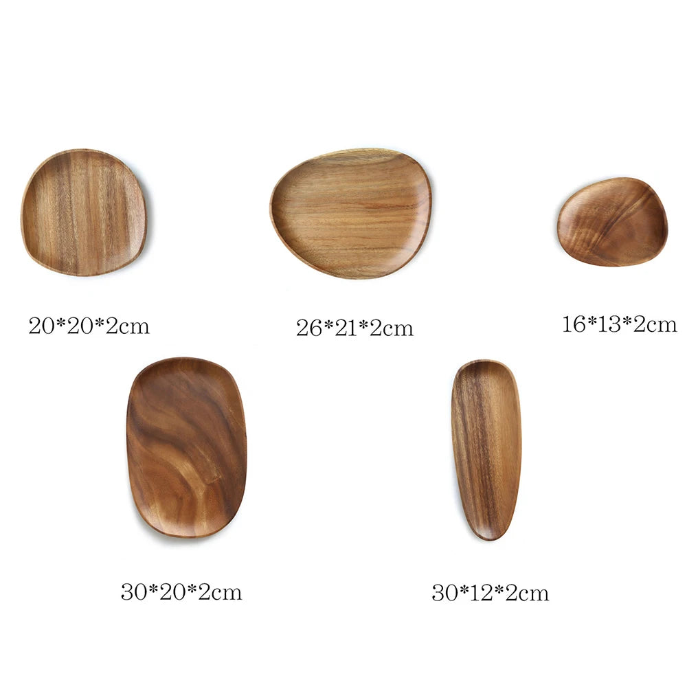 Walnut & Acacia Wooden Serving Plate - Irregular Oval Dinner Tray