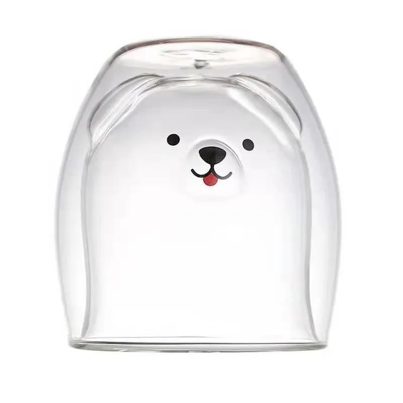 Double-Walled Animal Glass Mug - 250ml Cute Coffee Cup