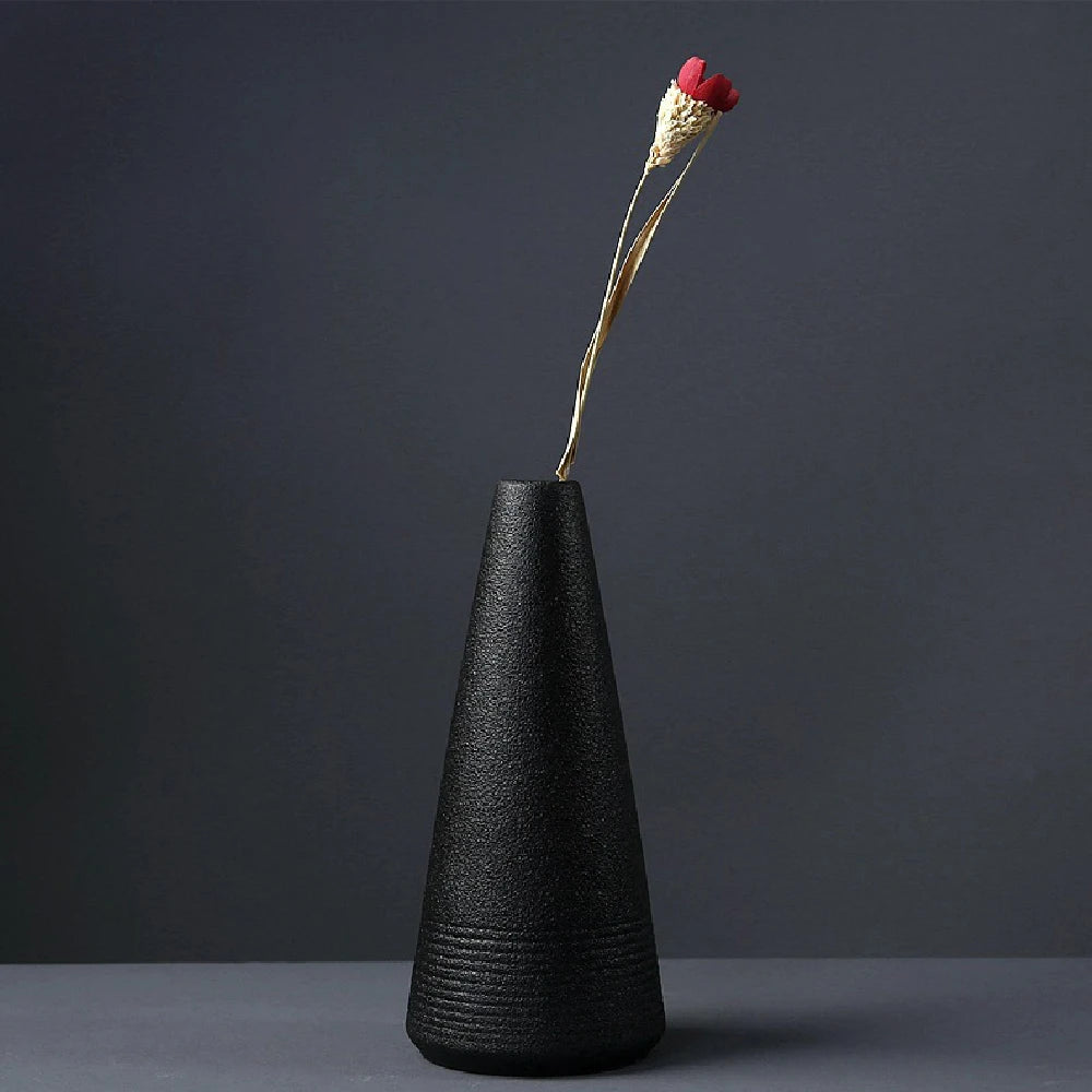 Minimalist Black Ceramic Bud Vase - Japanese Inspired Decor