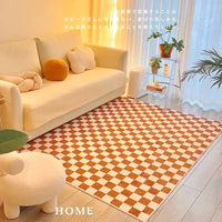 Retro Checkerboard Plush Area Rug - Soft Bedroom and Lounge Carpet