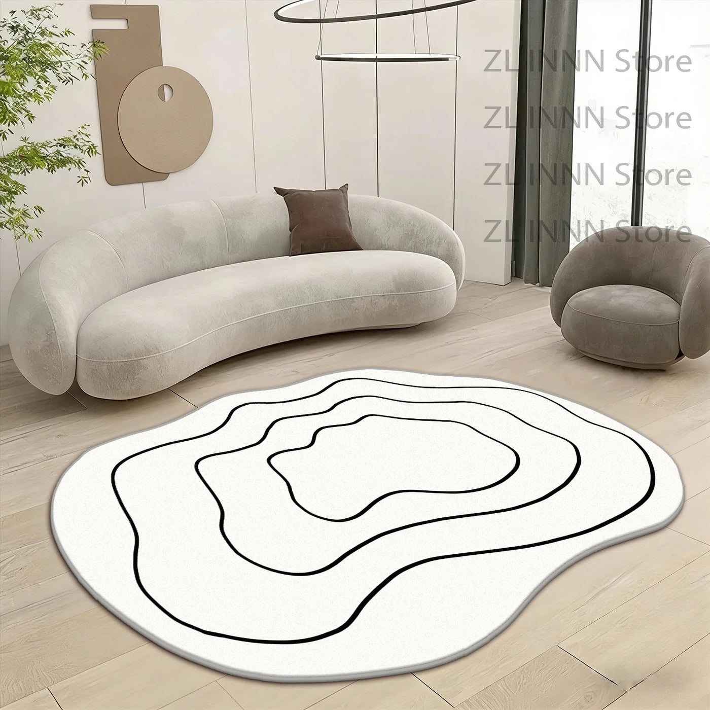 Cream Irregular Oval Area Rug - Soft Plush Bedroom Carpet