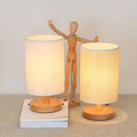 Wooden USB Bedside Lamp - Touch Control Table Night Light