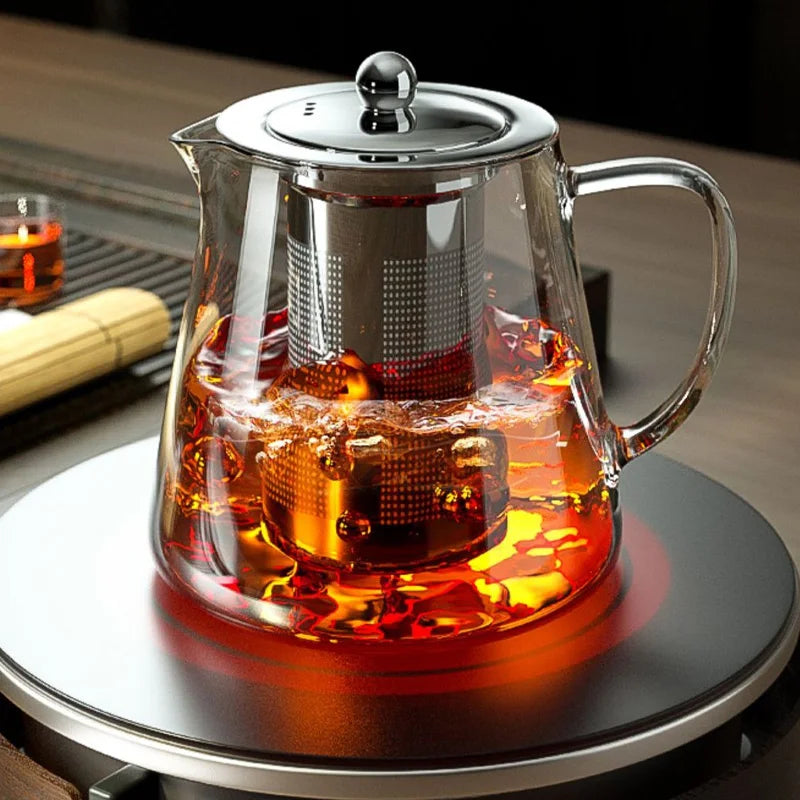 Heat-Resistant Glass Teapot - Stainless Steel Infuser Tea Pot