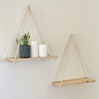 Wooden Rope Swing Floating Wall Shelf