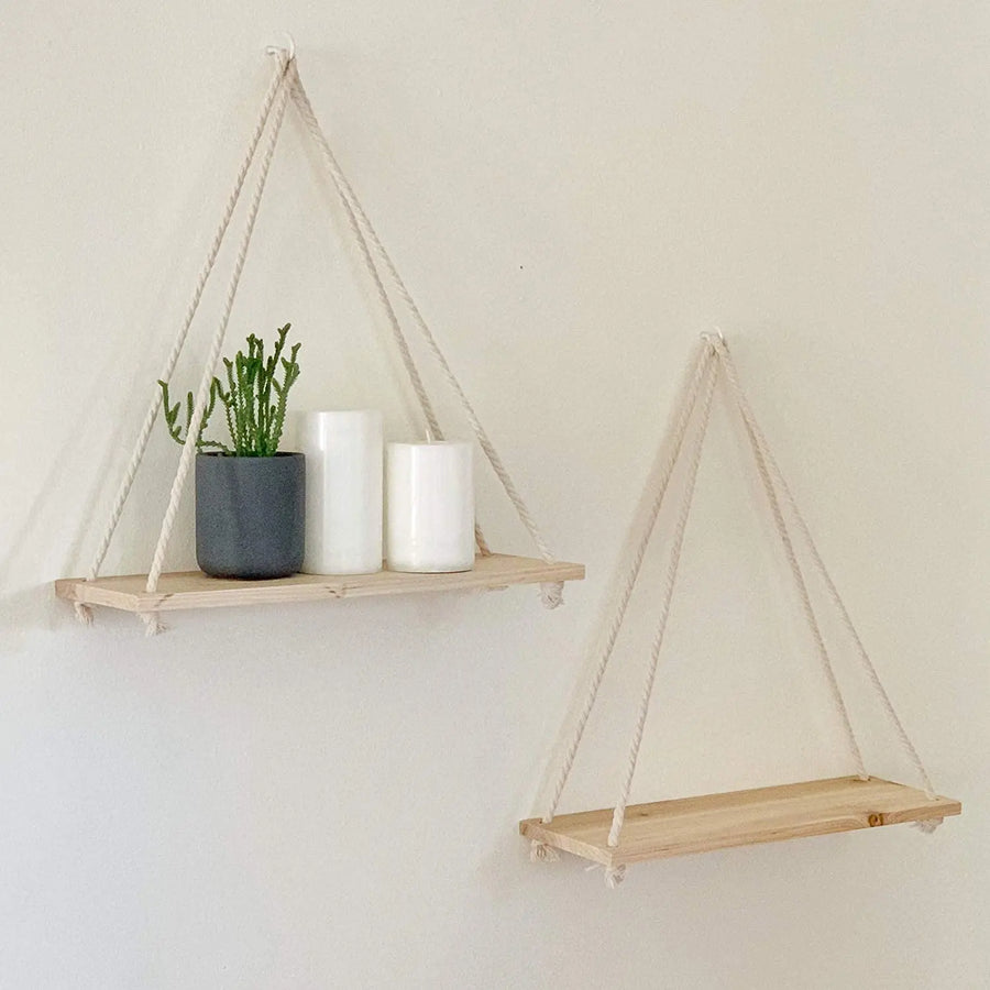 Wooden Rope Swing Floating Wall Shelf