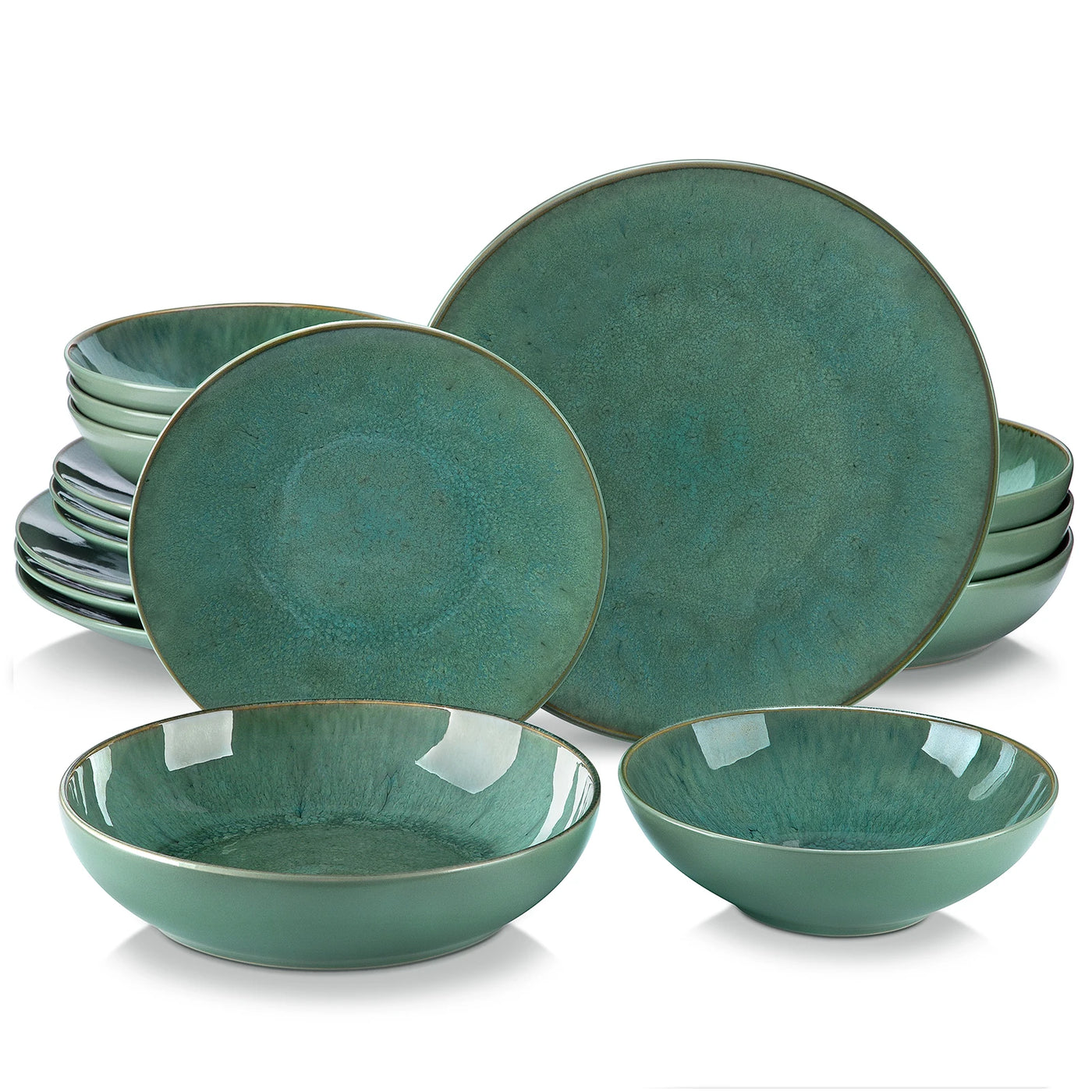 Embossed Stoneware Dinner Set - Green Service for 4, 8 or 12