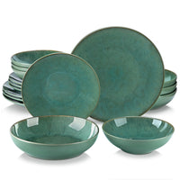 Embossed Stoneware Dinner Set - Green Service for 4, 8 or 12