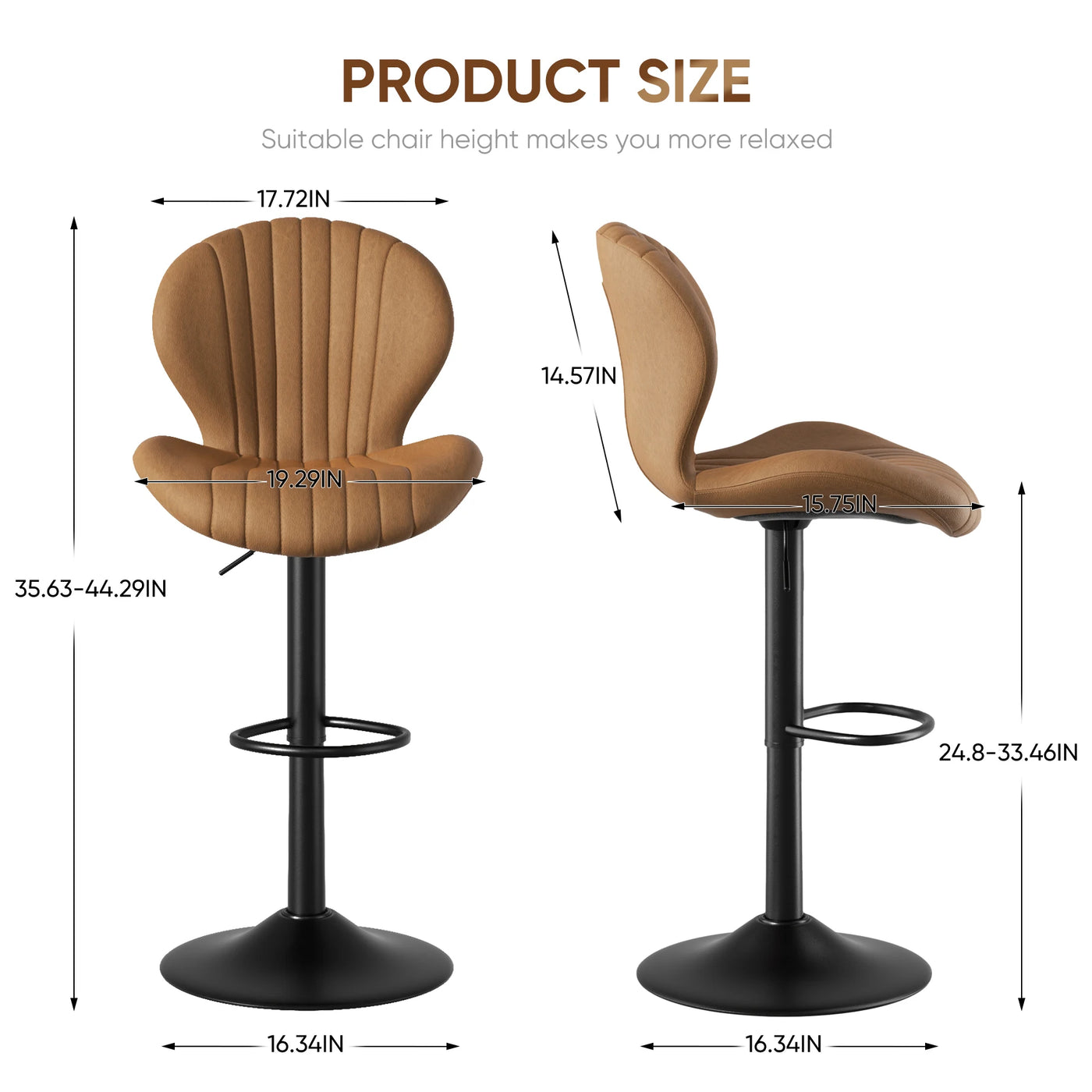 Luxury 2 Piece Adjustable Bar Stool Set - Swivel Kitchen Seating