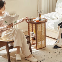 Rattan Bamboo Coffee Table - Two-Tier Tea Table with Storage