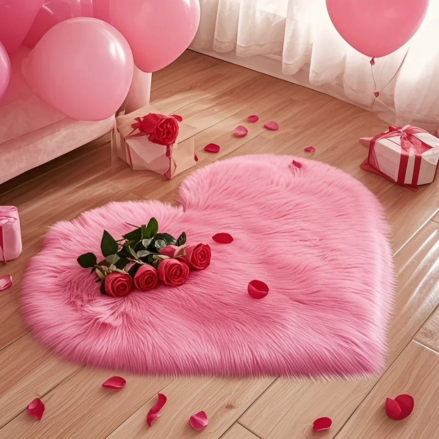 Heart-Shaped Plush Area Rug - Cozy Decorative Accent Carpet
