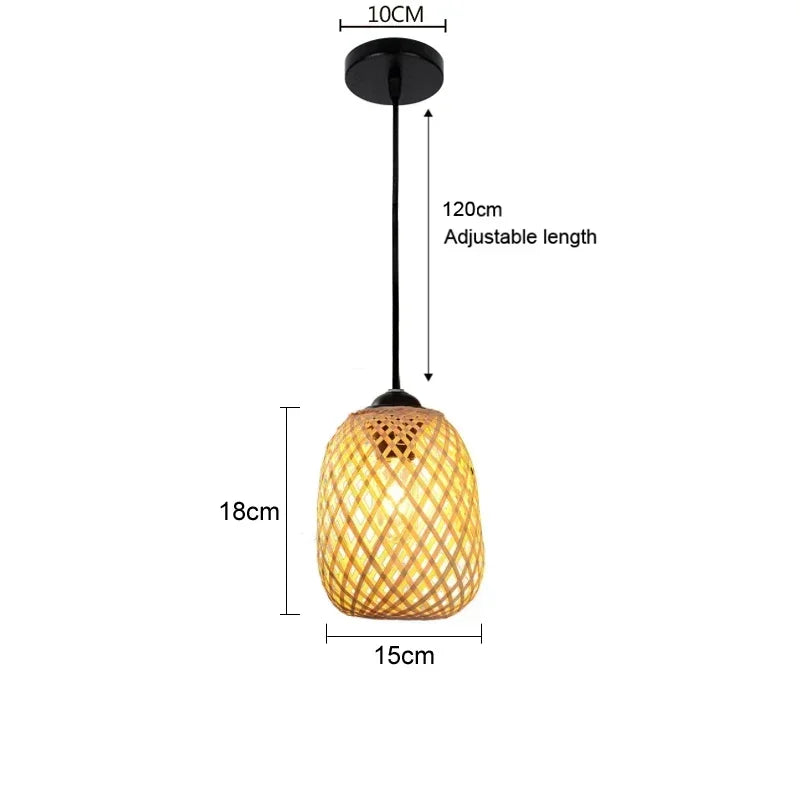 Handwoven Bamboo Rattan Pendant Light - Natural Wicker Ceiling Lamp