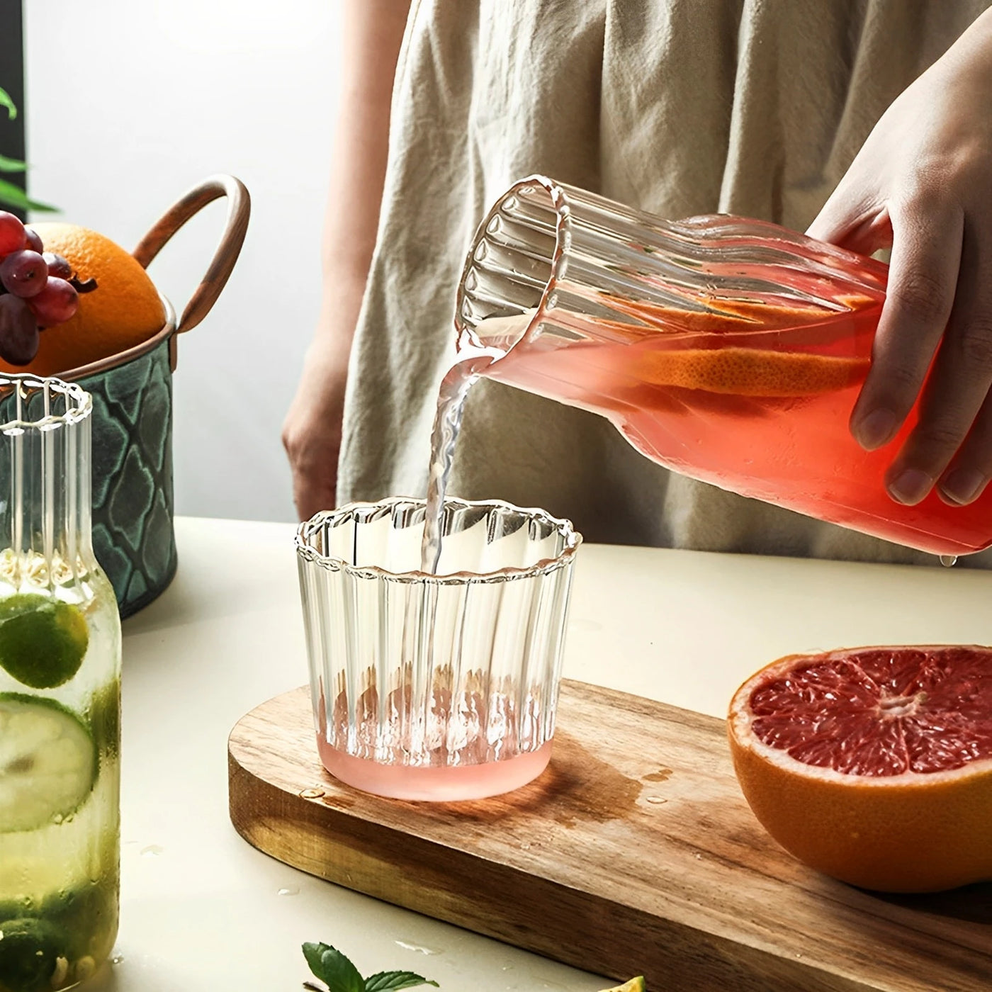 Glass Bedside Water Carafe Set - Elegant Bottle with Drinking Cup