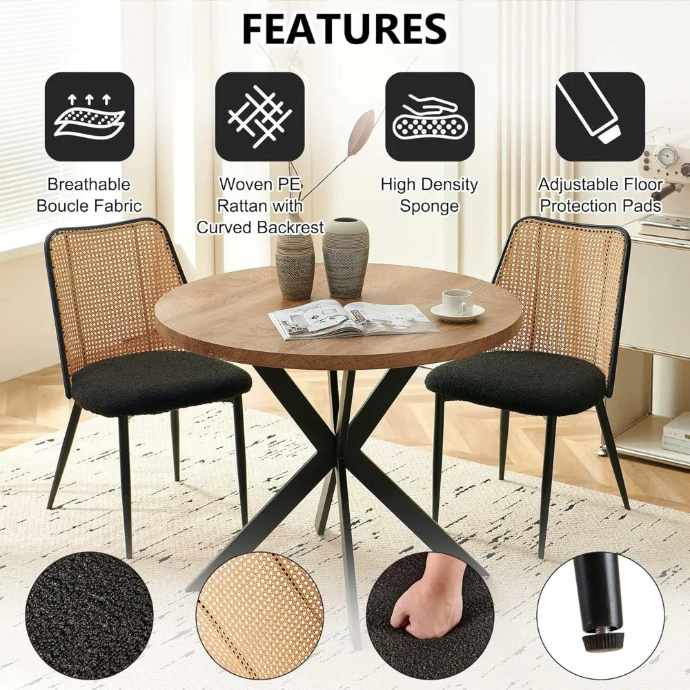 Round Dining Table Set with Rattan Chairs - Modern 4-Chair Set