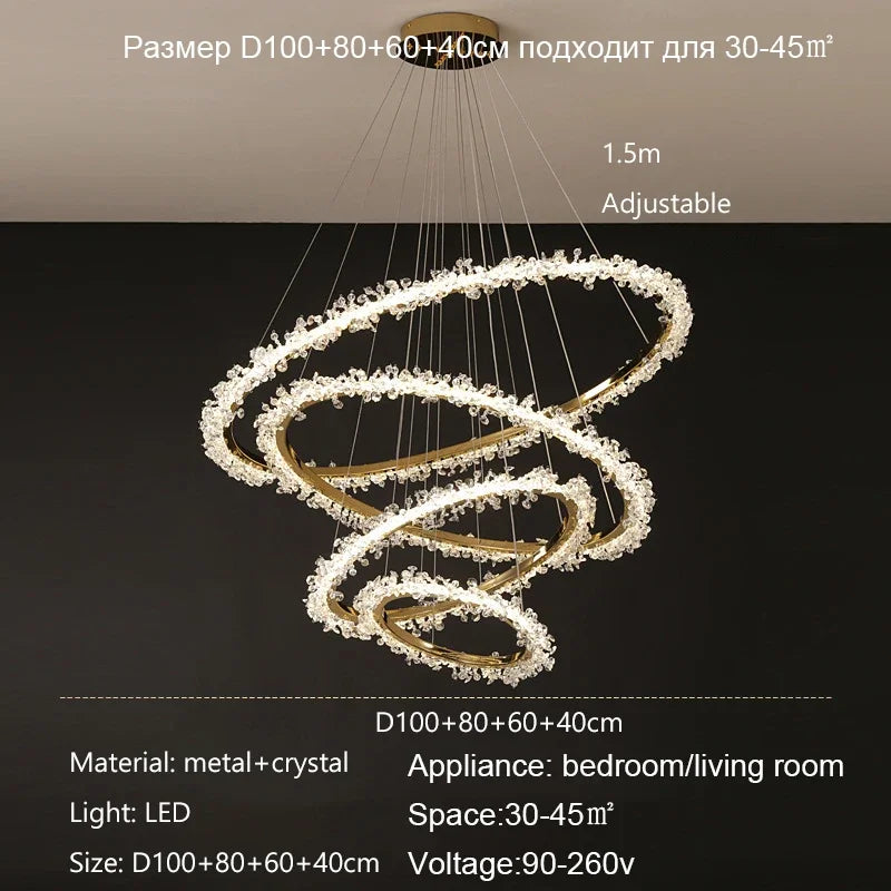 Dimmable Crystal Ring Chandelier - Modern LED Pendant Ceiling Light