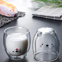 Double-Walled Animal Glass Mug - 250ml Cute Coffee Cup