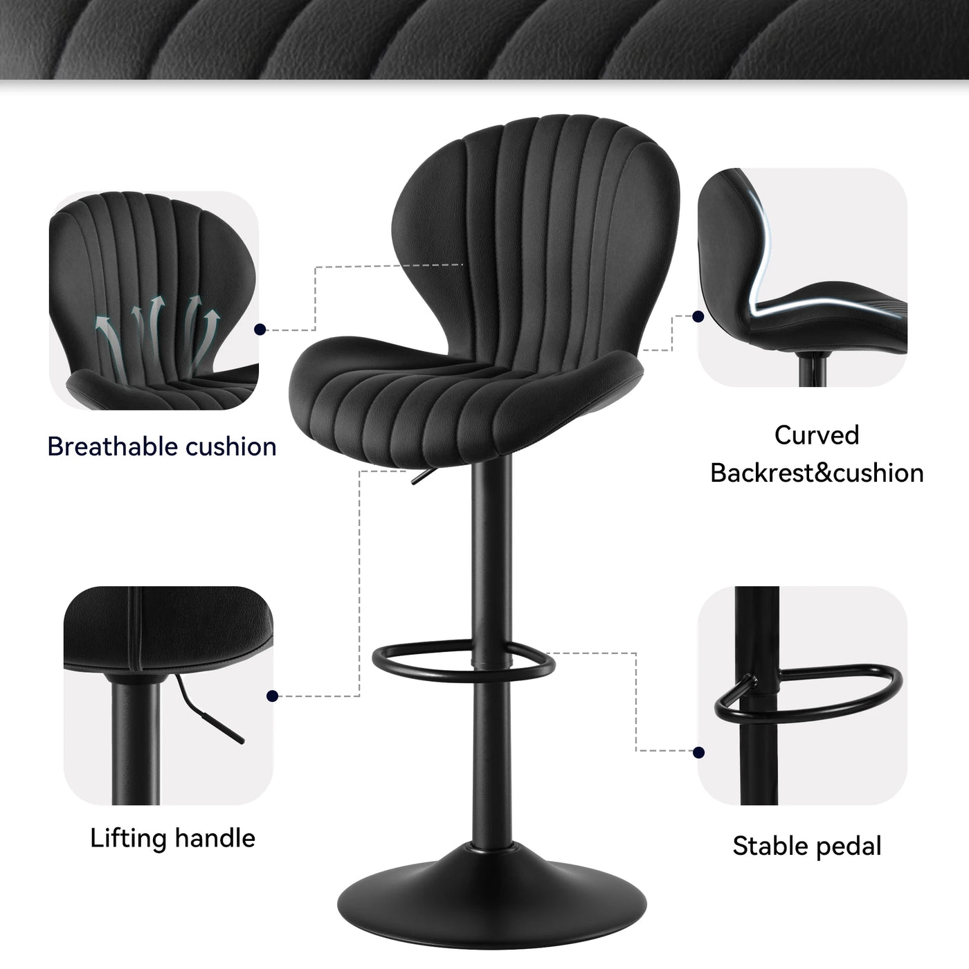 Luxury 2 Piece Adjustable Bar Stool Set - Swivel Kitchen Seating
