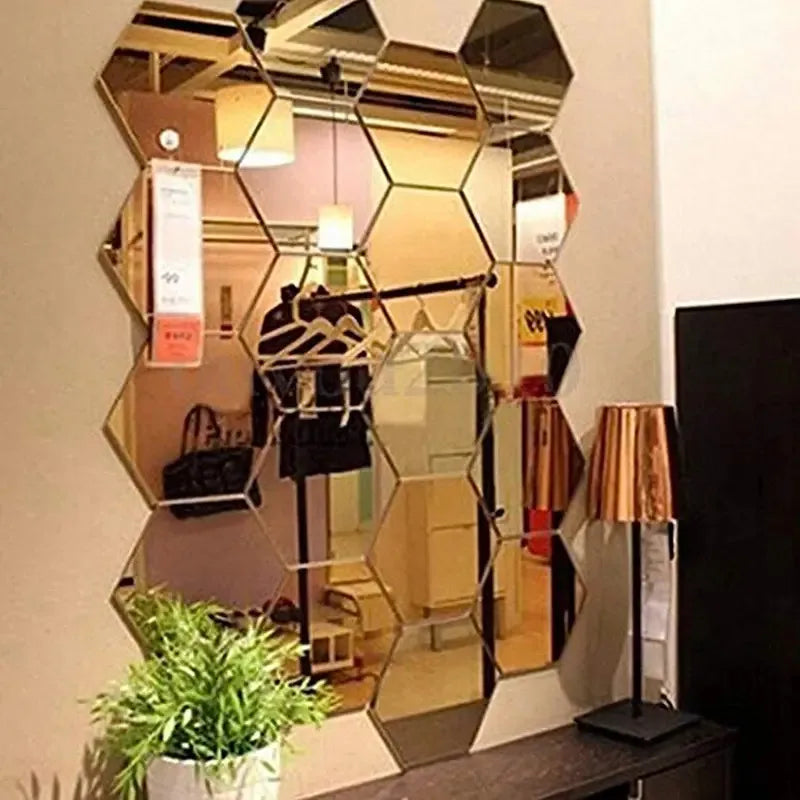 Hexagon Acrylic Mirror Wall Sticker Set - Self-Adhesive Decor