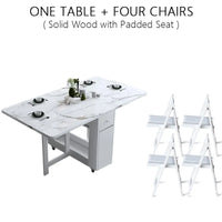 Foldable Dining Table Set - White Multifunction Rectangle Table with Chairs