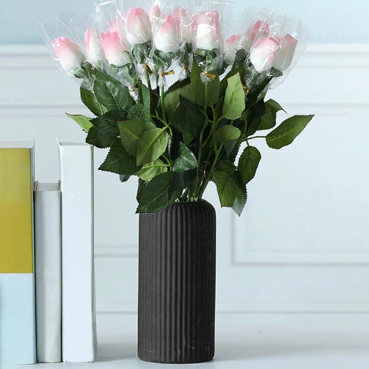 Striped Decorative Vase - Ceramic Look Floral Display Accent