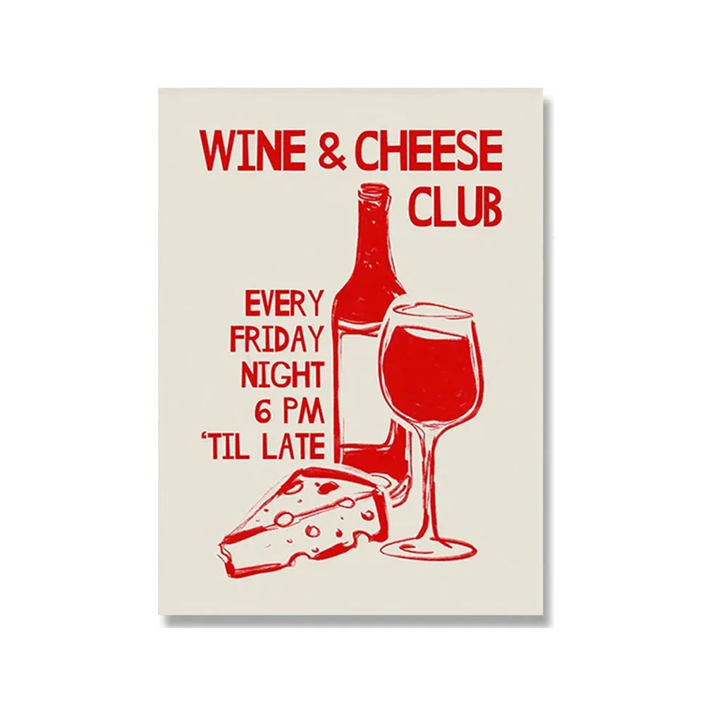 Wine and Cheese Canvas Wall Art - Modern Kitchen and Bar Print