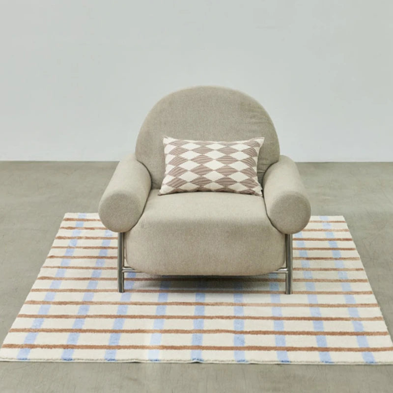 Plaid Plush Area Rug - Soft Minimalist Living Room Carpet