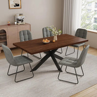 Extendable Grey Wood Dining Table Set - 6 Black Fabric Chairs