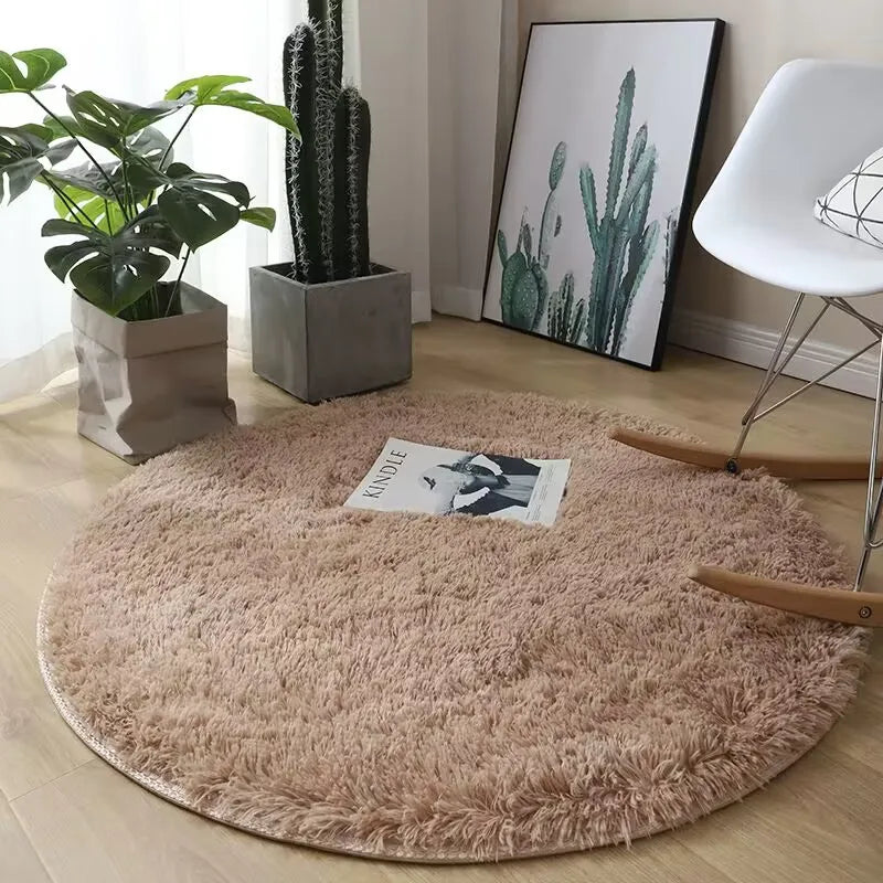 Modern Round Plush Area Rug - Soft Non-Slip Bedroom Carpet