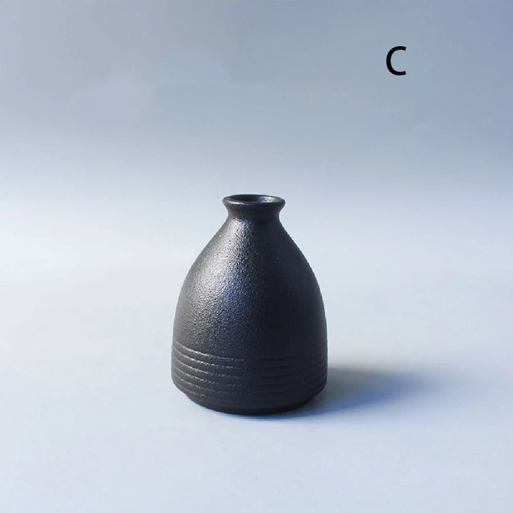 Minimalist Black Ceramic Bud Vase - Japanese Inspired Decor