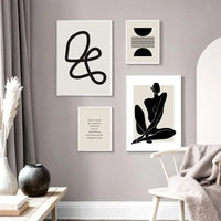 Abstract Boho Geometric Canvas Wall Art - Black and Beige Line Print