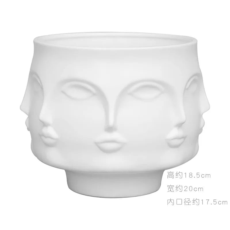 Nordic Face Ceramic Vase - Artistic White Decorative Accent