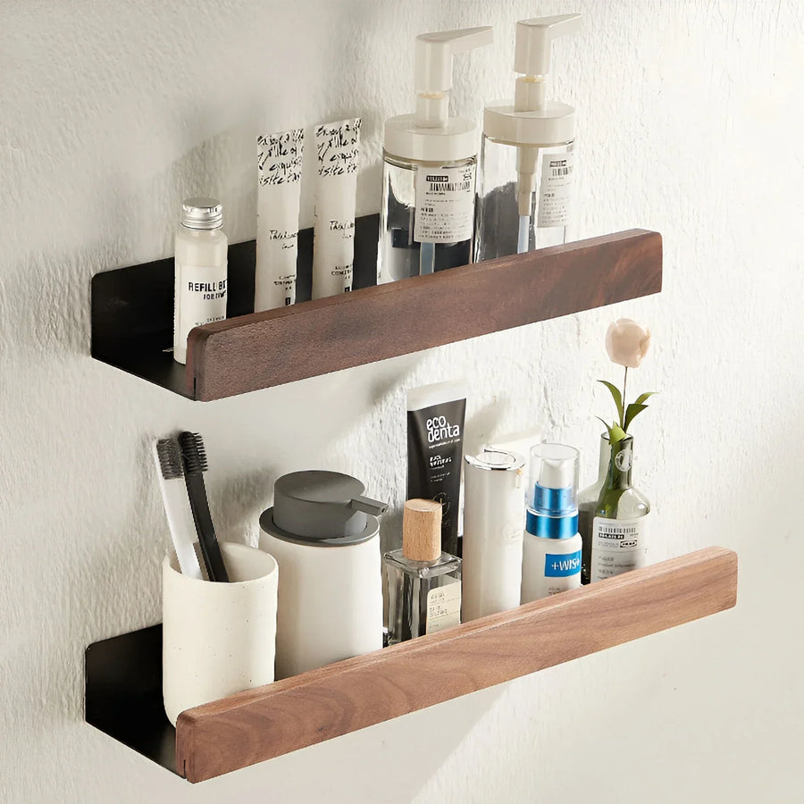 Black Walnut Wall-Mounted Bathroom Shelf