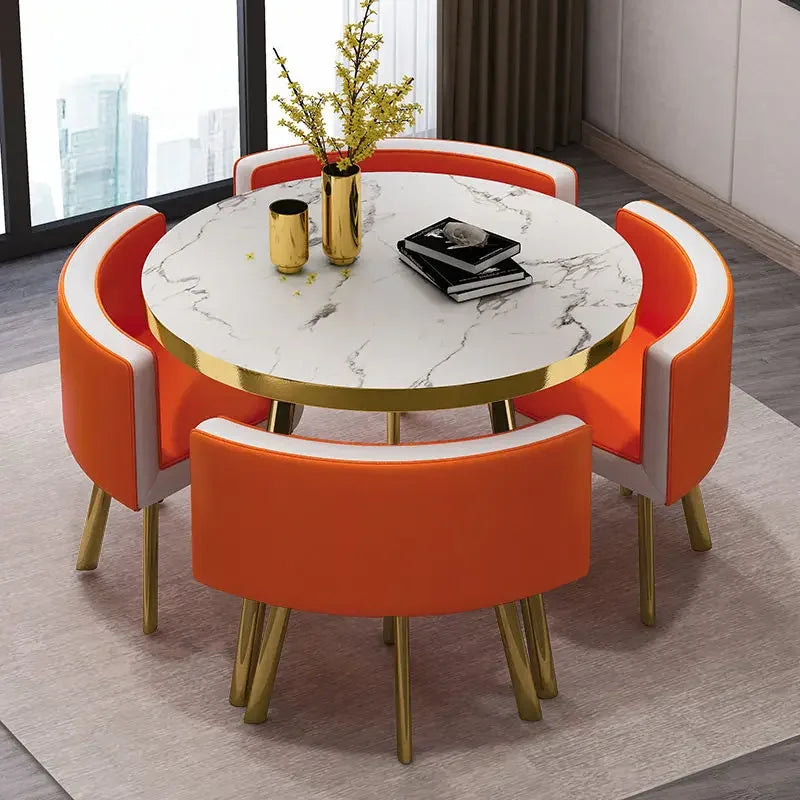 80cm Marble Round Dining Table Set - Modern Table with 4 Chairs