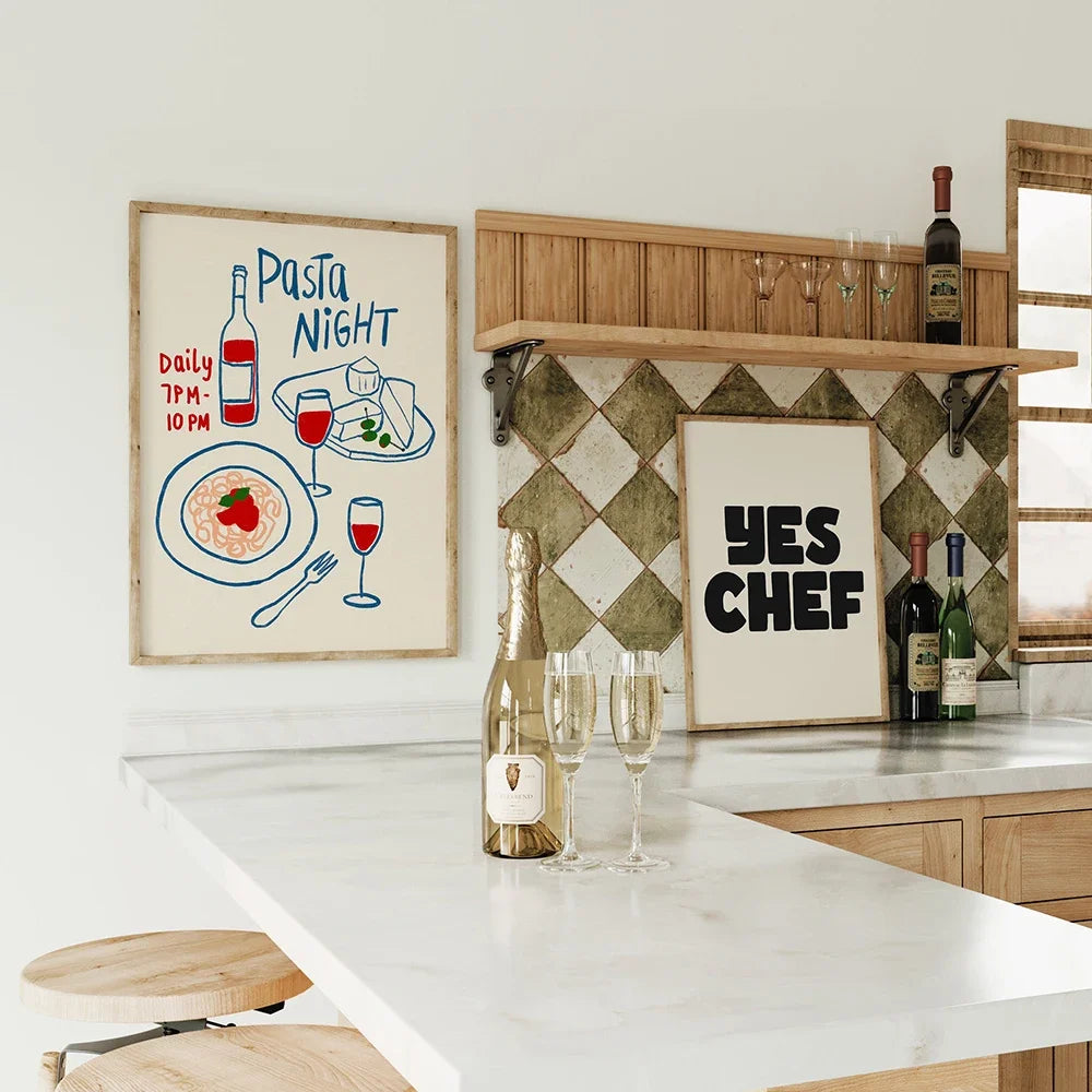 Wine and Cheese Canvas Wall Art - Modern Kitchen and Bar Print