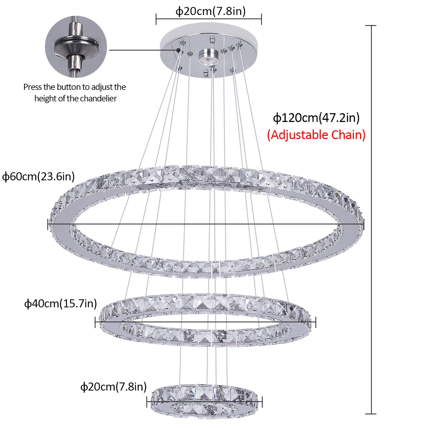 Remote Control Crystal Pendant Chandelier - Smart LED Hanging Light
