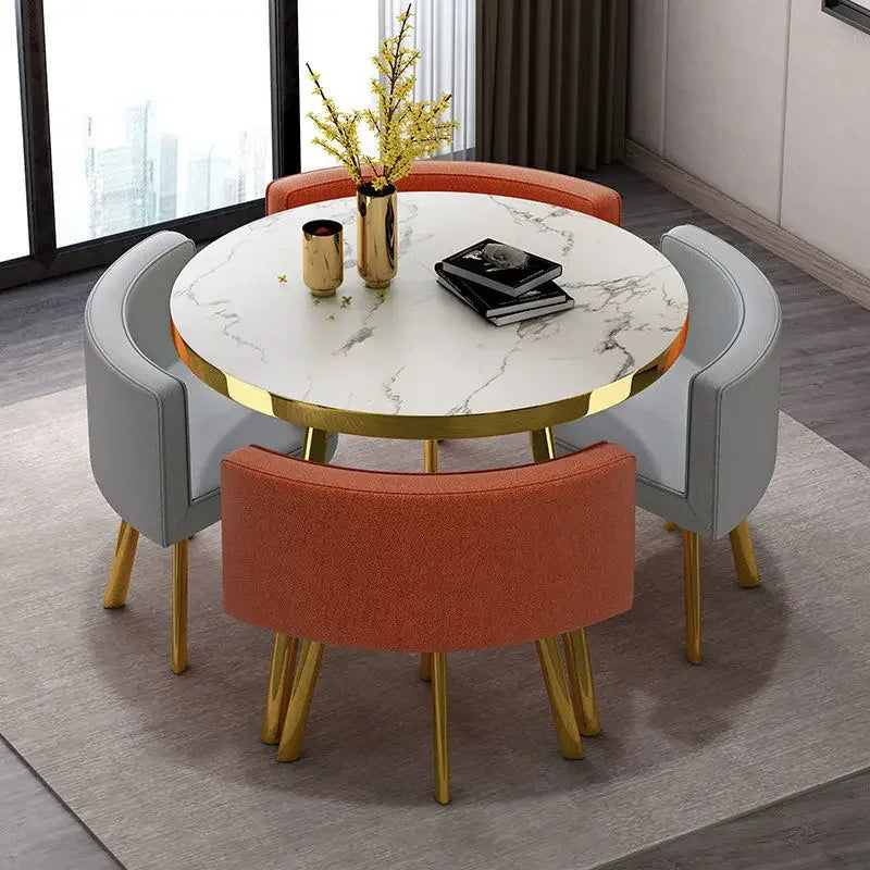 80cm Marble Round Dining Table Set - Modern Table with 4 Chairs