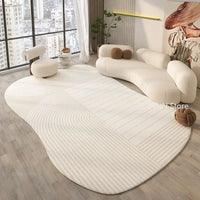 Cream Irregular Oval Area Rug - Soft Plush Bedroom Carpet
