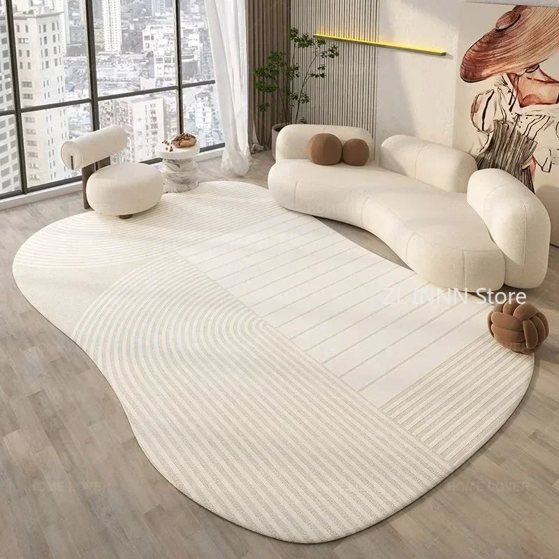 Cream Irregular Oval Area Rug - Soft Plush Bedroom Carpet