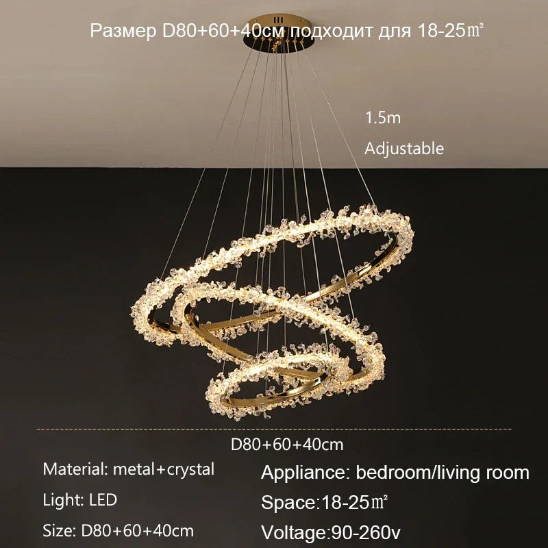 Dimmable Crystal Ring Chandelier - Modern LED Pendant Ceiling Light
