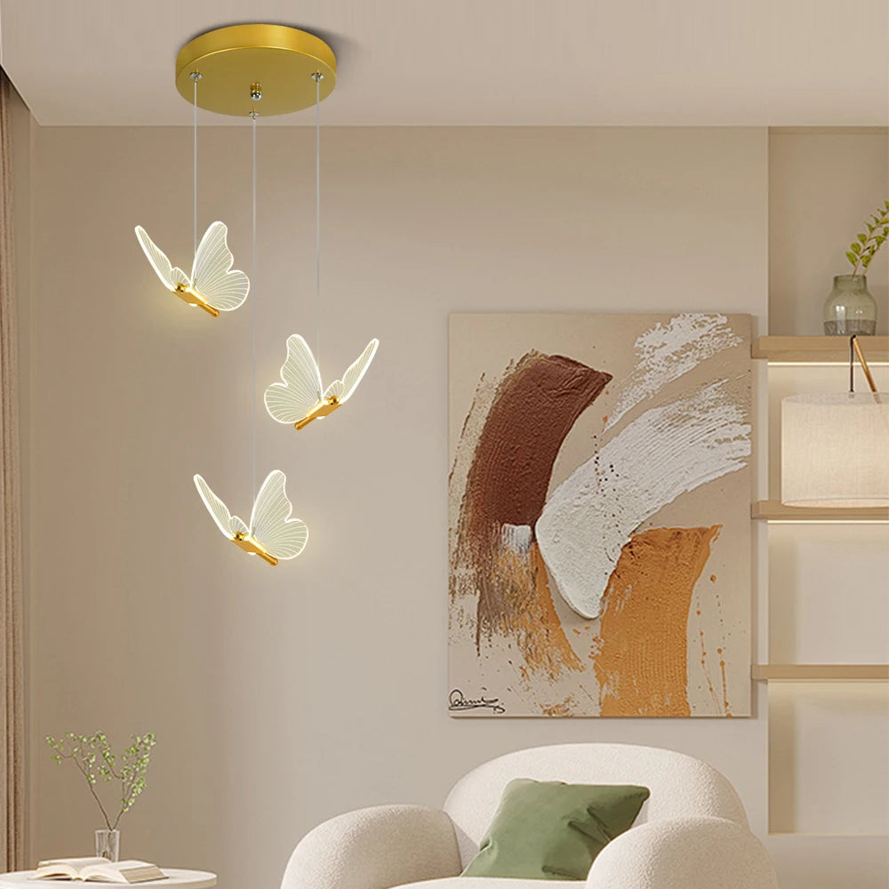 Three-Head Butterfly Pendant Light - Modern LED Chandelier