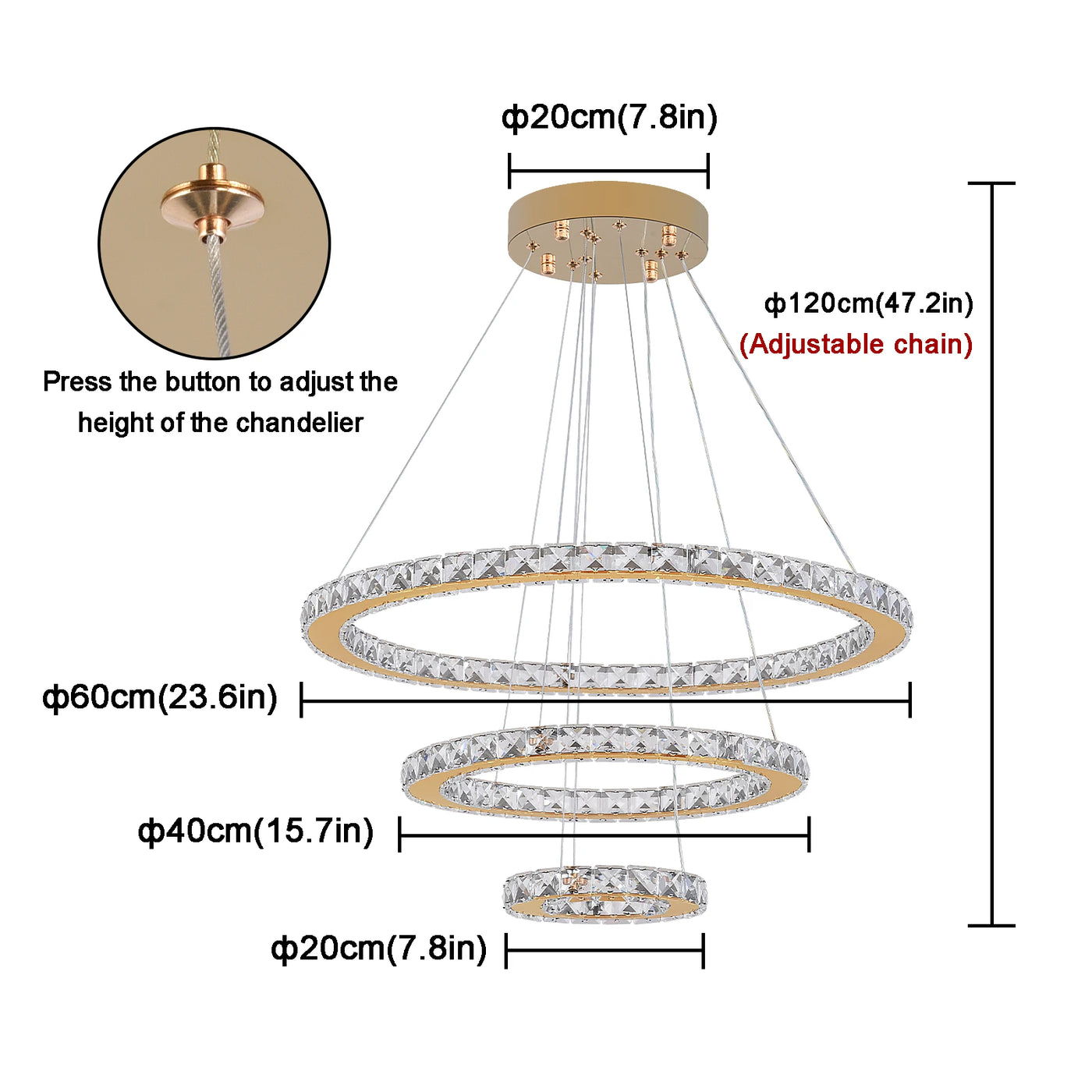 Remote Control Crystal Pendant Chandelier - Smart LED Hanging Light