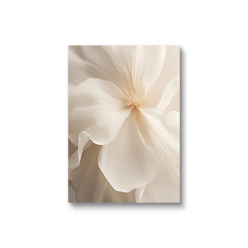 Nordic Beige Peony Floral Canvas Wall Art - Frameless Botanical Print